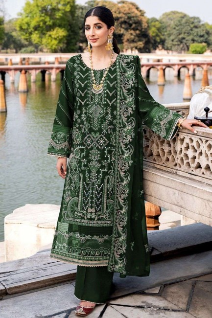 Georgette Green Palazzo Suit with Embroidered