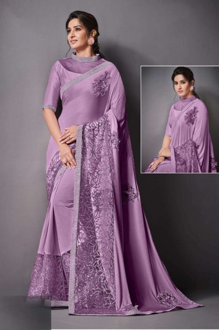 sari en lycra violet avec paillettes, brodé