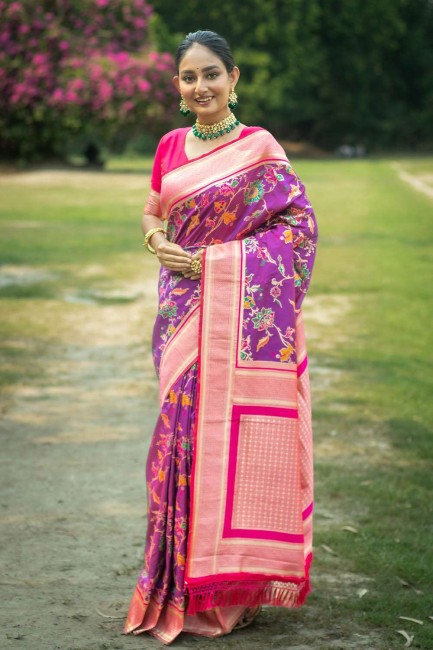 zari silk sari in purple