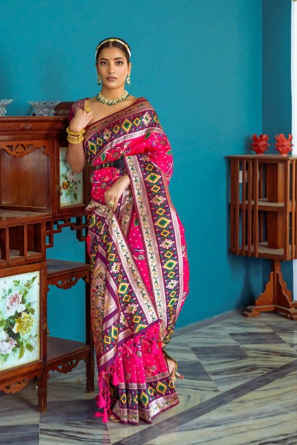 zari sari in pink silk