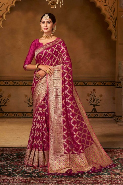 georgette weaving magenta sari with blouse