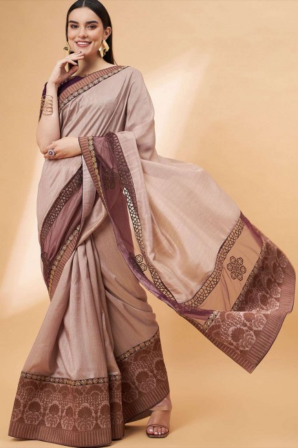 sari in purple tussar silk with zari,embroidered