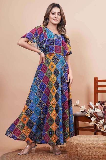 Robe robe en georgette imprimée multicolore avec dupatta
