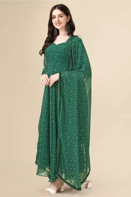 printed georgette gown dress in green