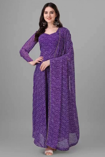 purple printed georgette gown dress