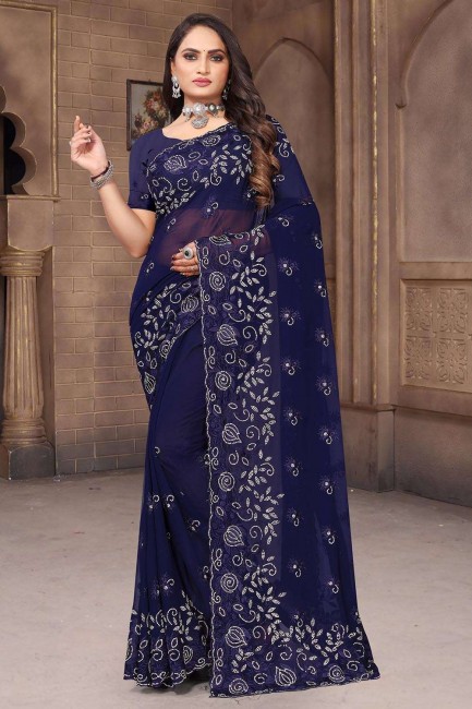 nevi  embroidered sari in georgette
