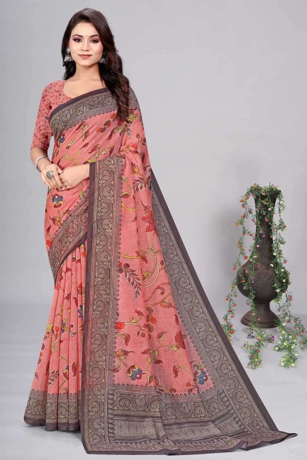 digital print chanderi sari in pink with blouse