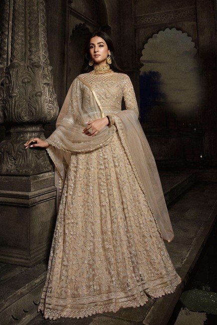 net anarkali suit in cream  with embroidered