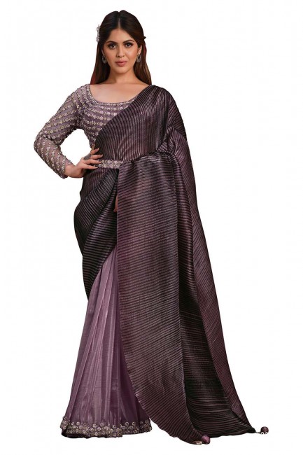 Lavendra Banarasi sari en soie avec pierre, paillettes, fil