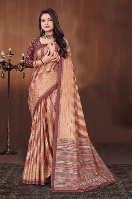 Impression numérique sari en soie d’art multicolore