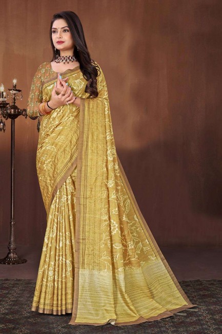 Impression numérique Art sari en soie multicolore
