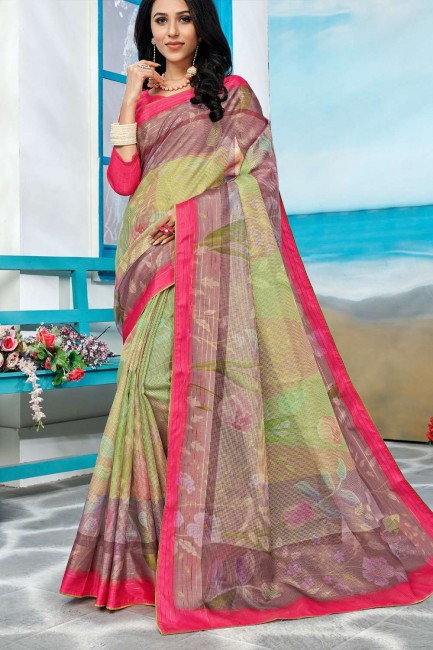 sari multi kota doria avec impression numérique