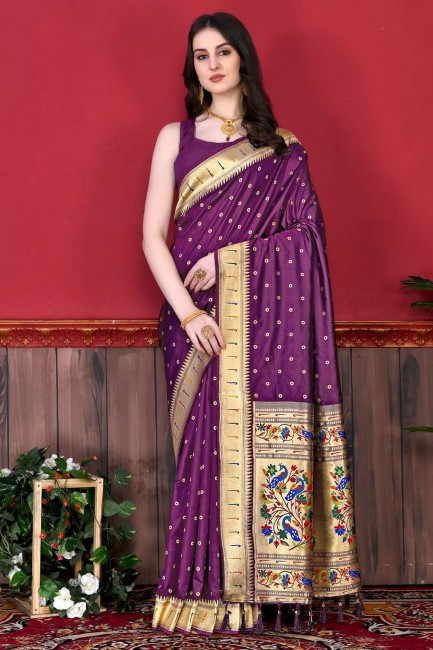 sari violet avec tissage de soie