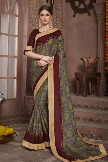 sari multicolore en mousseline avec impression numérique