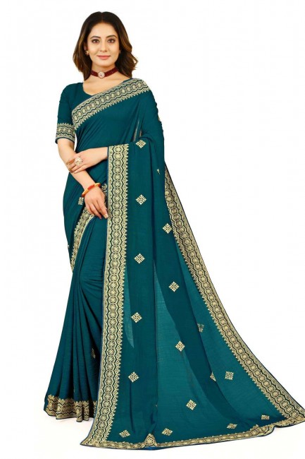 georgette zari, sari bleu brodé avec chemisier