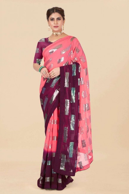 sequins georgette multicolore tenue de soirée sari avec chemisier