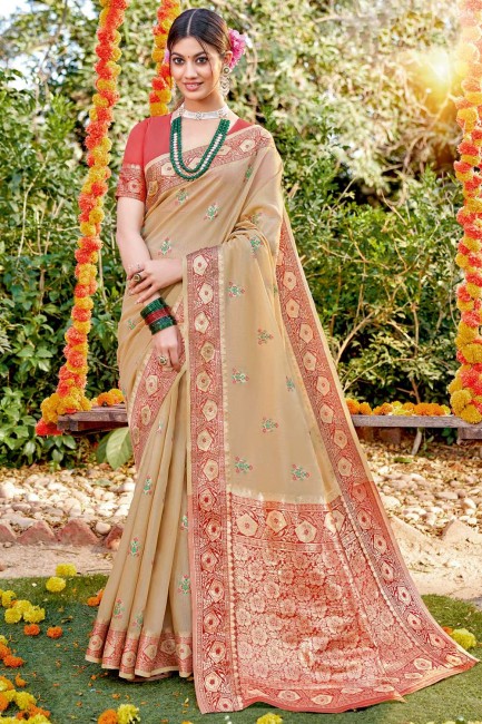 coton tissage beige sari avec chemisier