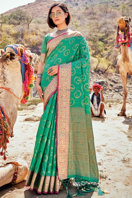 banarasi sari en soie banarasi verte avec tissage