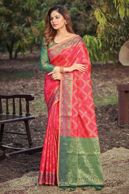 sari banarasi en soie rouge banarasi avec tissage