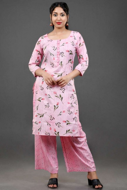 kurti en coton rose classique