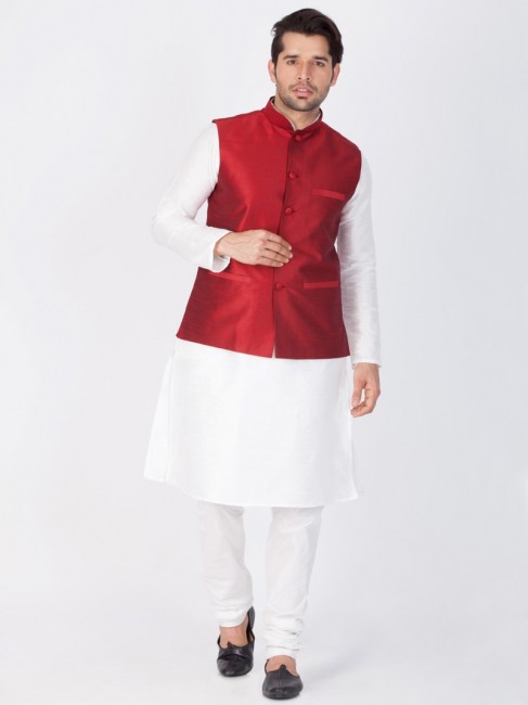 usure ethnique soie coton blanc kurta ready-made kurta payjama avec la veste