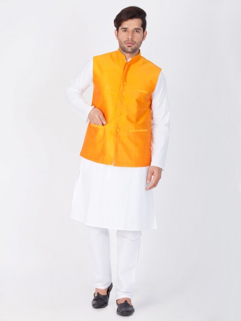 usure ethnique coton blanc kurta ready-made kurta payjama avec la veste