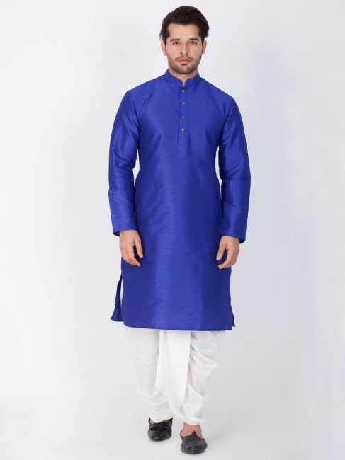 vêtements ethniques soie de coton bleu Kurta Kurta ready-made dhoti