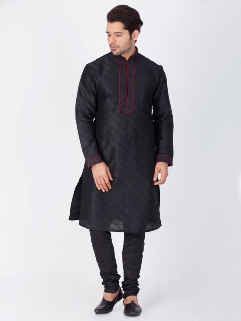 vêtements ethniques soie coton noir kurta kurta pyjama