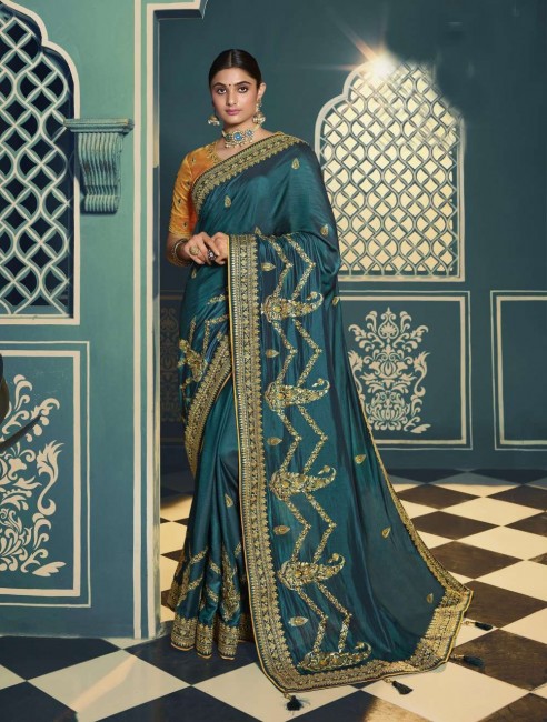bleu sarcelle saris en soie