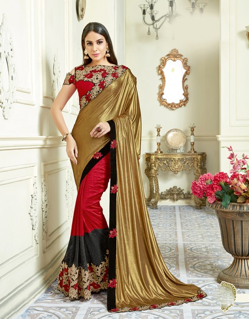 couleur dorée et marron lycra, l'art de la soie et sari net