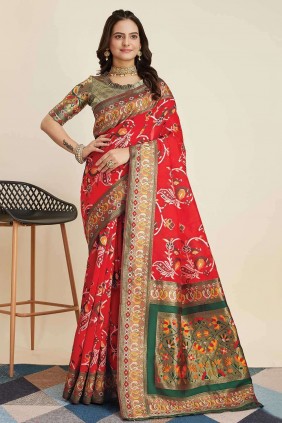 Acheter sari indien de couleur rouge en ligne - Shopkund