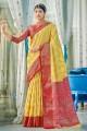 sari banarasi jaune en coton avec tissage zari