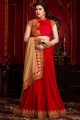 brodé saris en georgette rouge