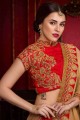 brodé saris en georgette rouge