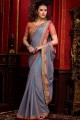 georgette sari en gris avec brodé