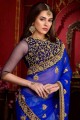 mousseline brodée bleu royal sari avec chemisier