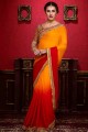 crêpe brodée orange sari avec chemisier