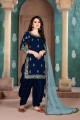 art bleu royal costume soie Patiala