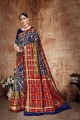 bleu rouge Banarasi soie sud sari indien