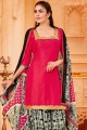cotton patiala suit in fuchsia with printed