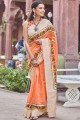 Satin Orange Et Sari Indien Du Sud De La Soie