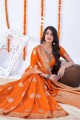tissage banarasi soie orange banarasi sari avec chemisier