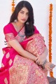 tissage du sari banarasi en soie banarasi rose