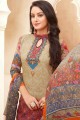 Costume Punjabi en Coton Imprimé en Beige