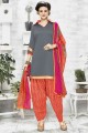Grey Patiala Suit in Printed Cotton