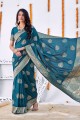 sari banarasi bleu avec tissage de soie banarasi