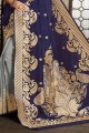banarasi soie brute en bleu marine saris