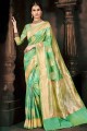 saris de soie brute banarasi en vert avec chemisier