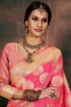 sari rose en soie brute banarasi avec chemisier
