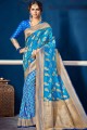 soie grège banarasi en sari bleu